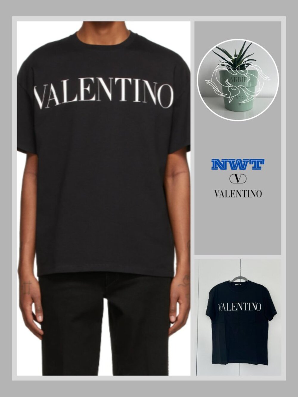 Valentino - Men's Black Logo Print Cotton Crew Neck T-Shirt (M)